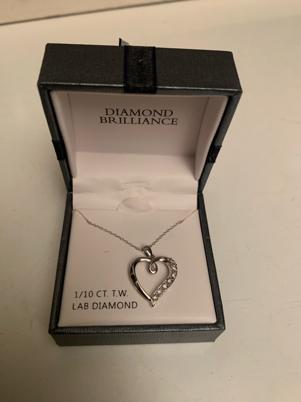 Silver lab diamond heart necklace